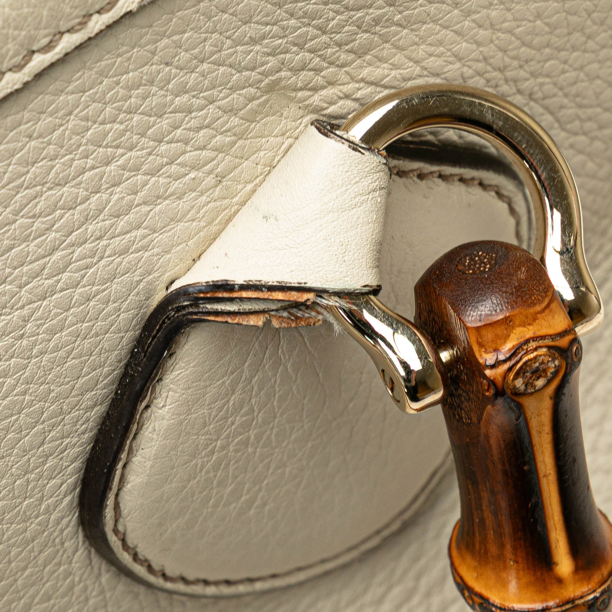 White Gucci Medium Leather Bamboo Diana Tote