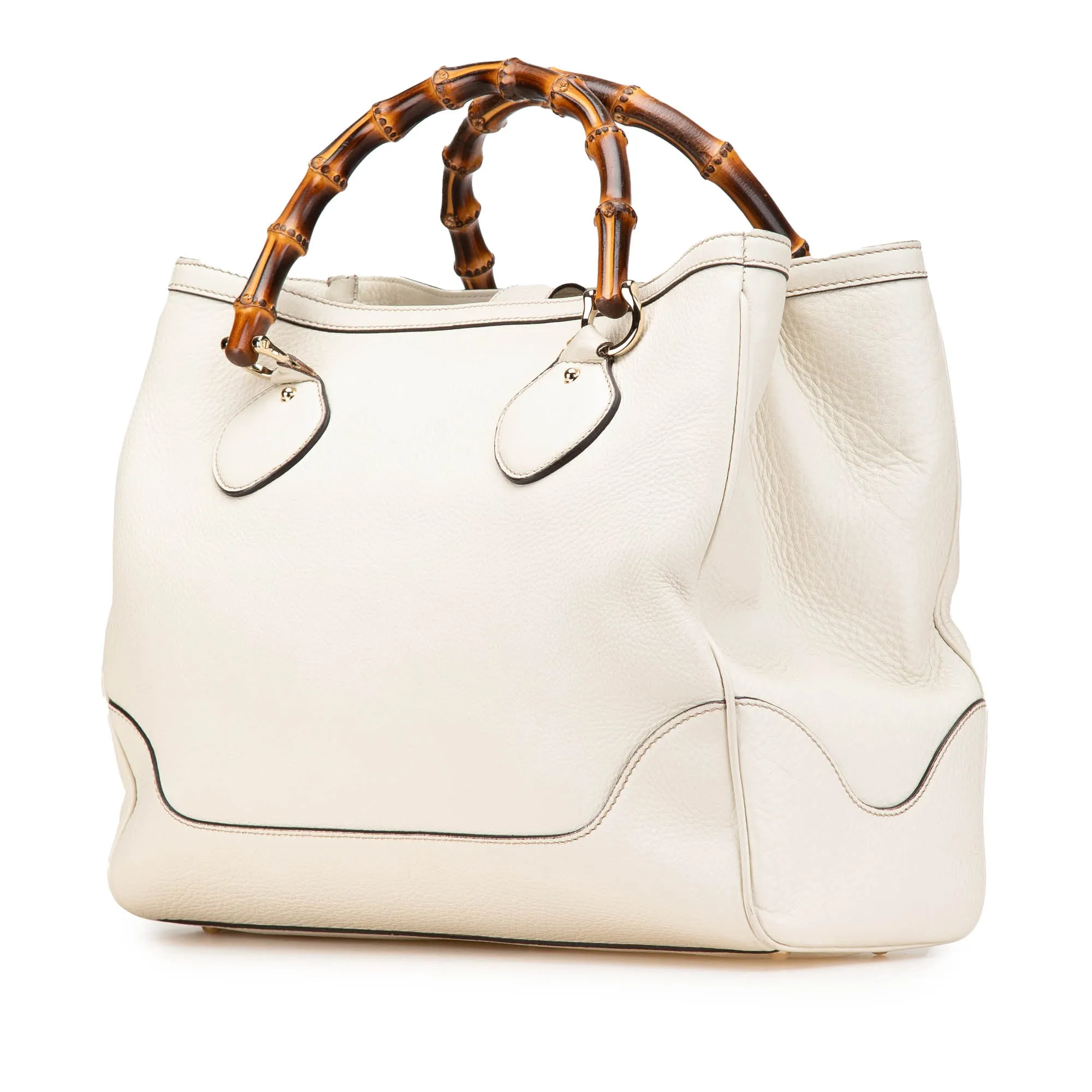 White Gucci Medium Leather Bamboo Diana Tote