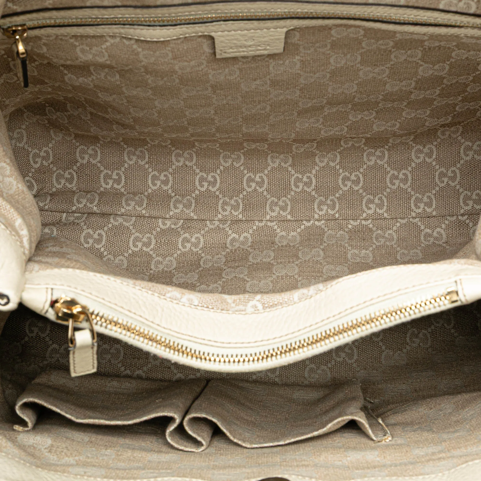 White Gucci Medium Leather Bamboo Diana Tote