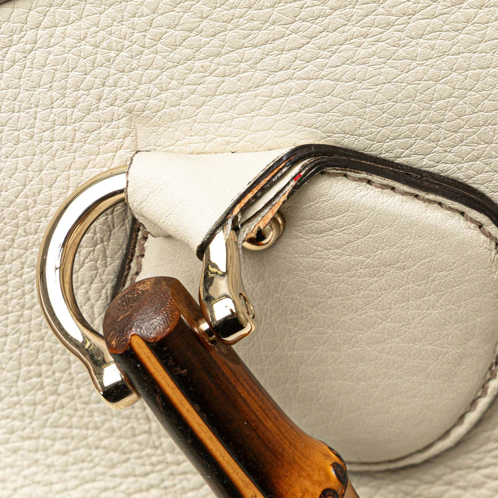 White Gucci Medium Leather Bamboo Diana Tote