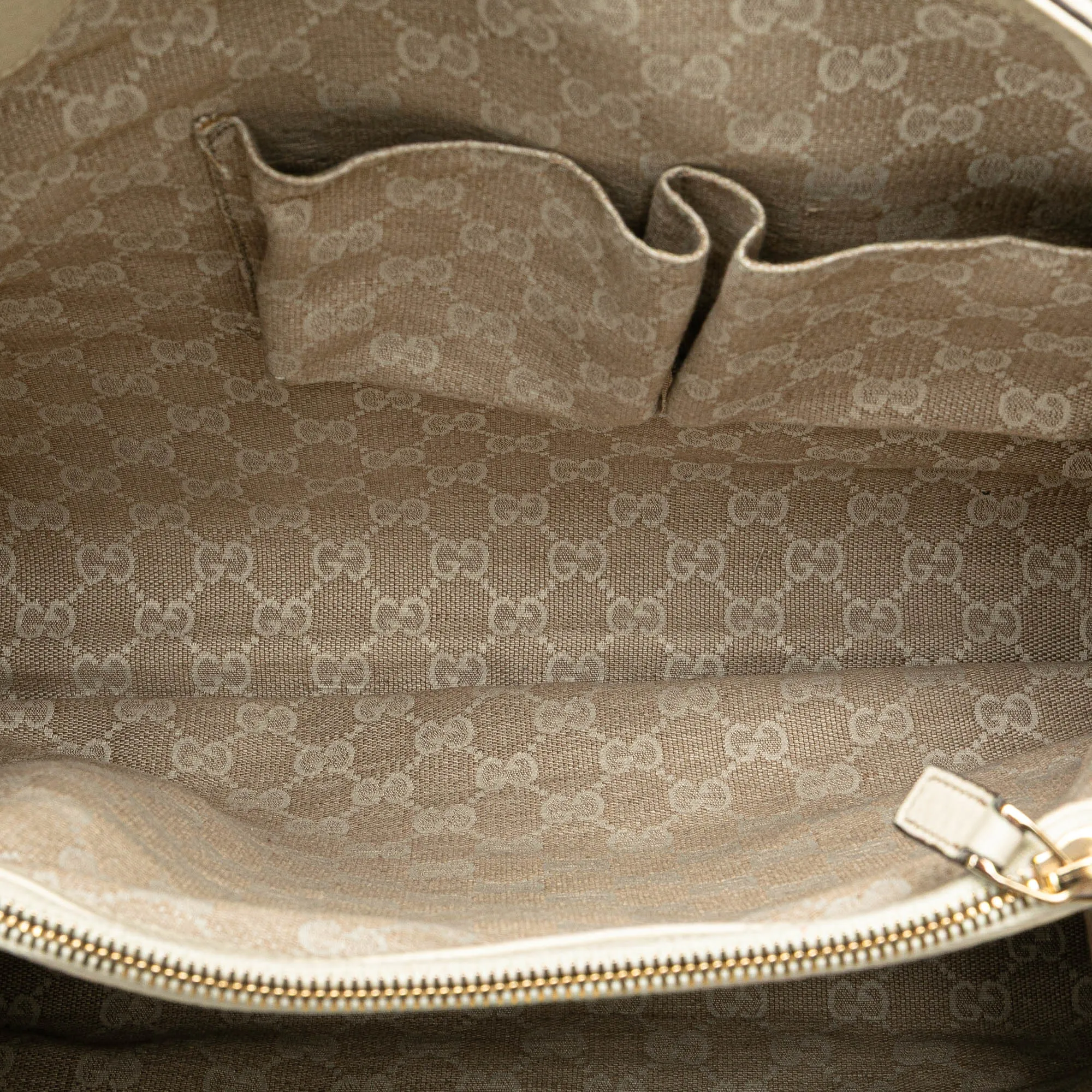 White Gucci Medium Leather Bamboo Diana Tote