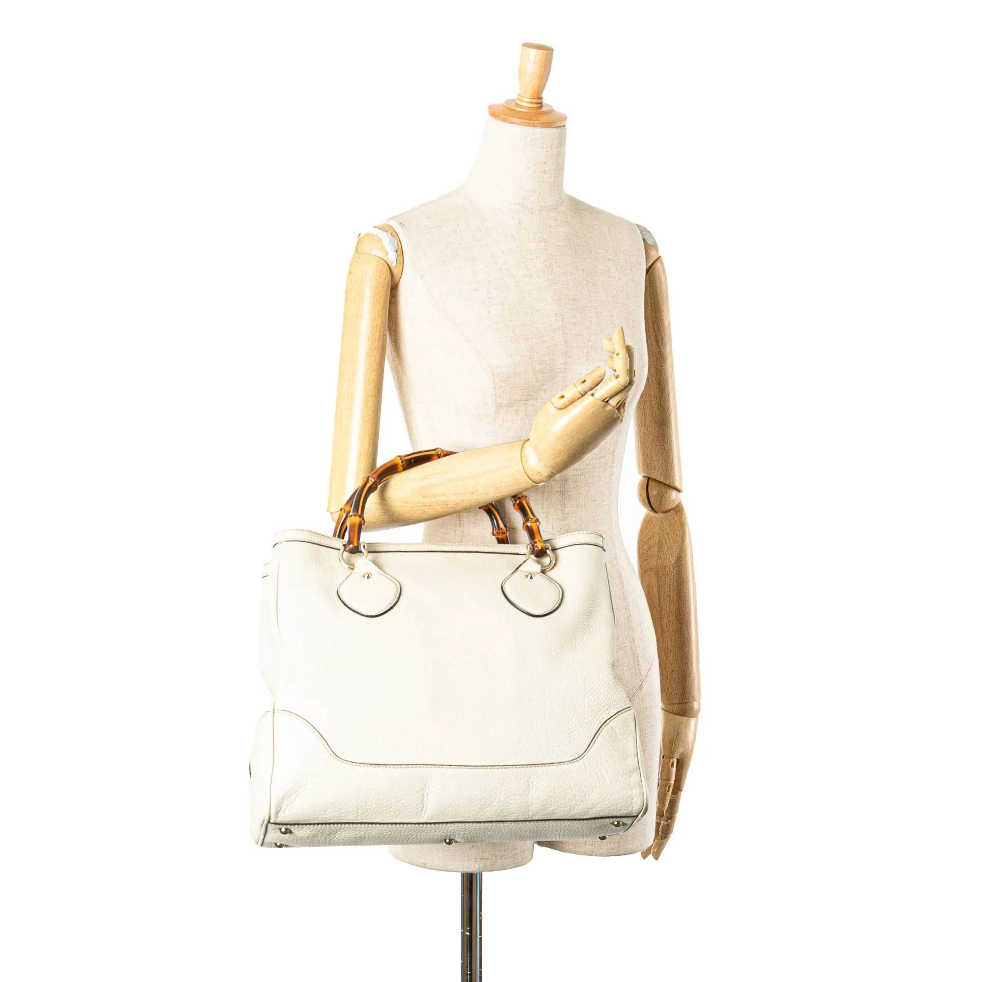 White Gucci Medium Leather Bamboo Diana Tote