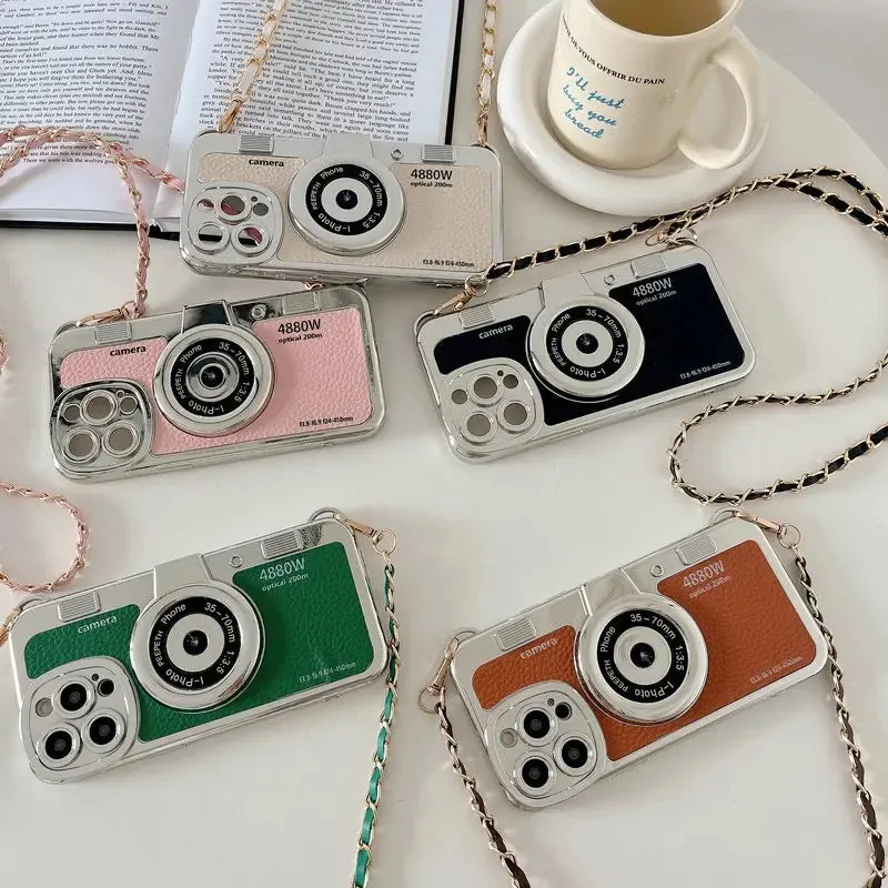 White Retro Camera Crossbody Phone Case