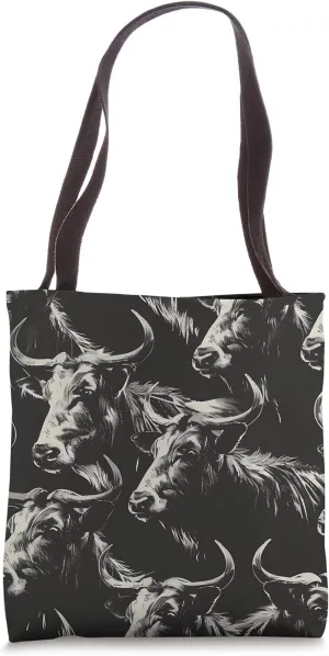 Wildebeest Duotone Animal Wildlife Pattern Tote Bag