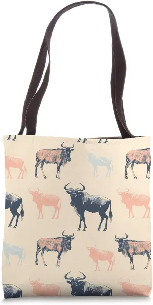 Wildebeest Pastel Animal Wildlife Pattern Tote Bag