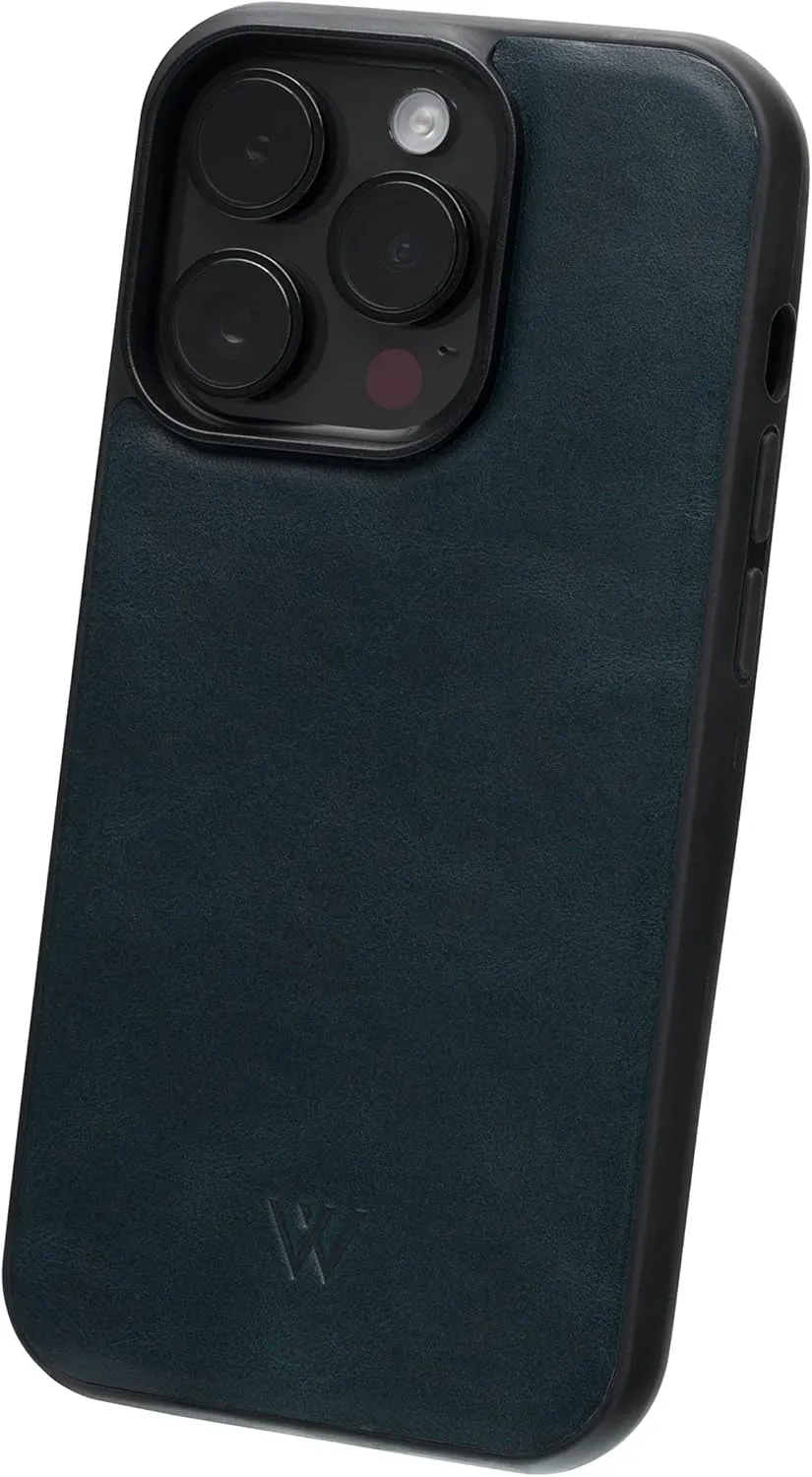 Wilken Wallet Case with Detachable Magnetic Phone Case Compatible with iPhone 14 Plus | Compatible with MagSafe & Wireless Charging | Top Grain Leather | Custom Metal Buttons (14 Plus, Blue)