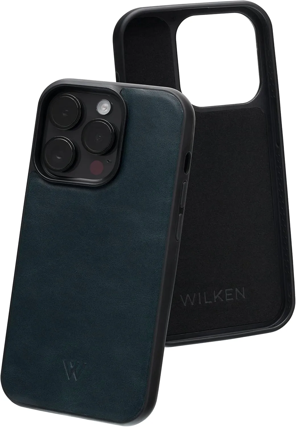 Wilken Wallet Case with Detachable Magnetic Phone Case Compatible with iPhone 14 Plus | Compatible with MagSafe & Wireless Charging | Top Grain Leather | Custom Metal Buttons (14 Plus, Blue)