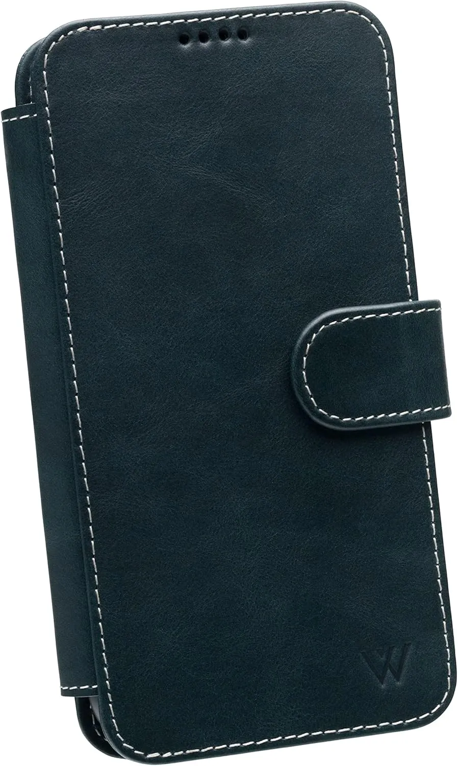 Wilken Wallet Case with Detachable Magnetic Phone Case Compatible with iPhone 14 Plus | Compatible with MagSafe & Wireless Charging | Top Grain Leather | Custom Metal Buttons (14 Plus, Blue)