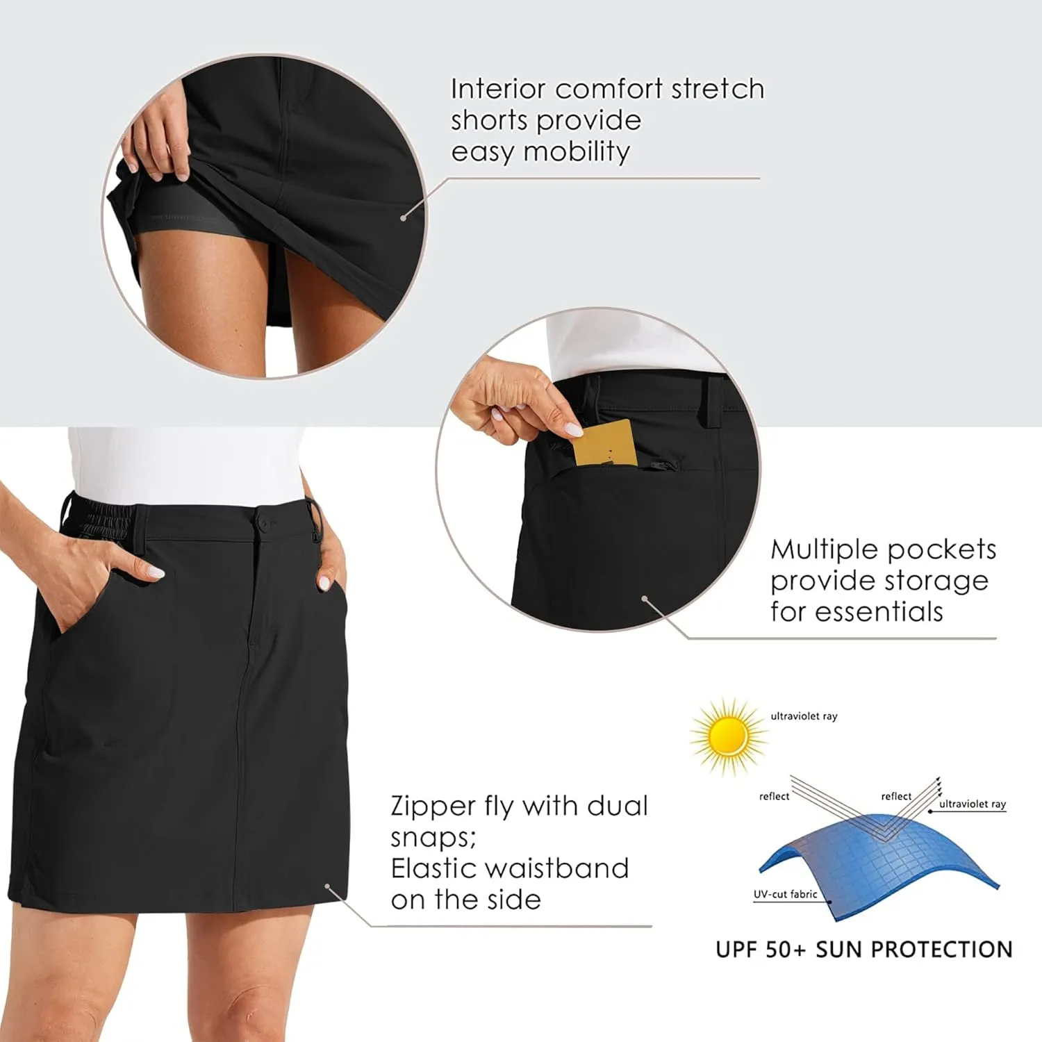 Willit Women's Skorts Golf Casual Skort Skirts UPF 50  Quick Dry Zip Pockets Outdoor Hiking