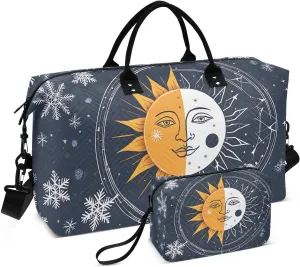 Winter Christmas Sun Moon Duffel Bag for Traveling, Gym Bags with Multiple Interior Pockets for Women Men Toiletry Purse Included 20.5”x 1.9” x 13.8”