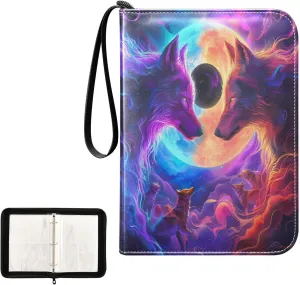 Wolf Colorful Photo Card Binder 4 Pocket Card Album with Sleeves Card Binder 4 Pocket