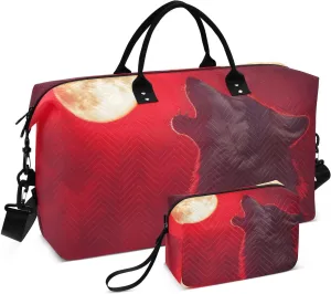 Wolf Moon Roar Travel Duffel Bag, Gym Bags with Multiple Interior Pockets for Men Women Toiletry Purse Included 20.5”x 1.9” x 13.8”