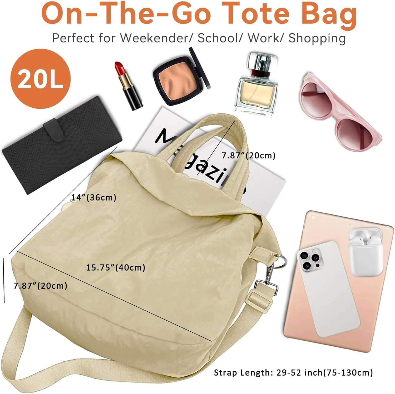 Women Crossbody Bag, Weekender Tote Bag for Girls, Large Hangbag with Shoulder and Carrying Strap Hobo Gym Bag for Sport/Yoga