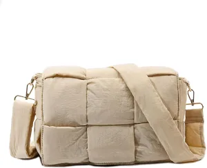 Women Shoulder Bag Puffer Crossbody Purse Designer Woven Handbag Nylon Padded Hobo Down Purse