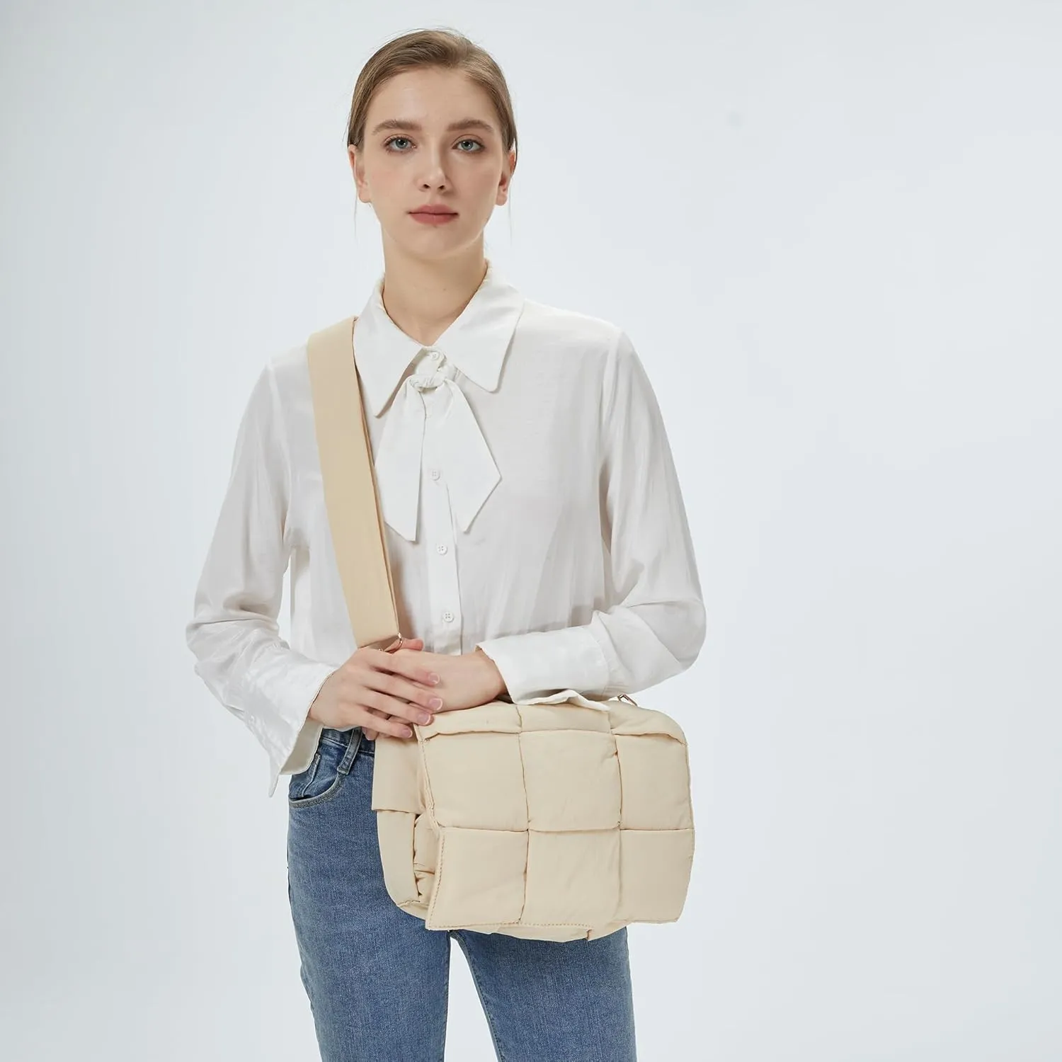 Women Shoulder Bag Puffer Crossbody Purse Designer Woven Handbag Nylon Padded Hobo Down Purse
