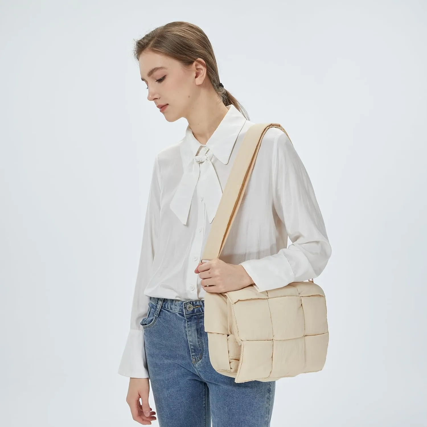 Women Shoulder Bag Puffer Crossbody Purse Designer Woven Handbag Nylon Padded Hobo Down Purse
