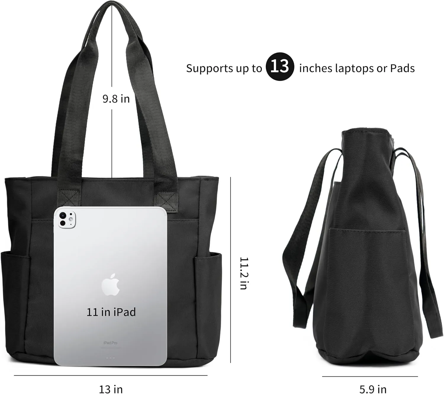 Women Tote Bag with Zipper Nylon Overnight Handbag Multiple Pockets Waterproof Shoulder Bag for Work Travel
