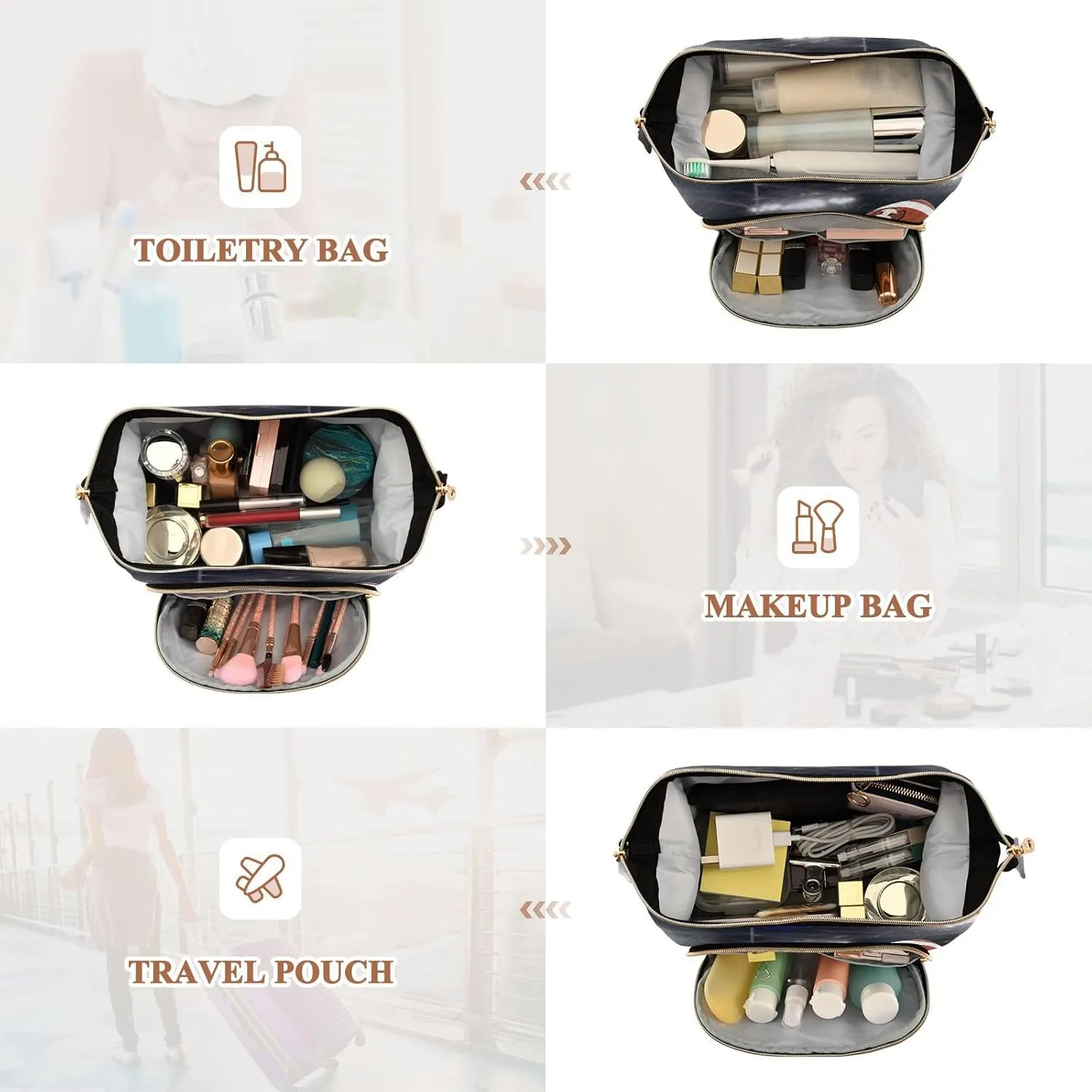 Women Wave Quilt Cosmetic Bag, Zipper Toiletry Storage 10.2x5.9x6.7 in, Pouch Handbag Makeup Case Purse Holder Organizer Print American Football On Green