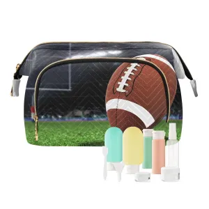 Women Wave Quilt Cosmetic Bag, Zipper Toiletry Storage 10.2x5.9x6.7 in, Pouch Handbag Makeup Case Purse Holder Organizer Print American Football On Green