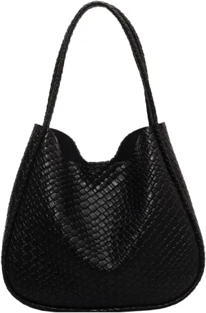 Women Woven Texture Tote Bag PU Leather Retro Shoulder Bag Big Capacity Top Handle Bag Armpit Hobo Bag Commuting B