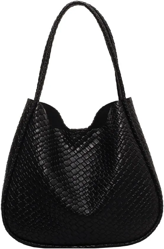Women Woven Texture Tote Bag PU Leather Retro Shoulder Bag Big Capacity Top Handle Bag Armpit Hobo Bag Commuting B