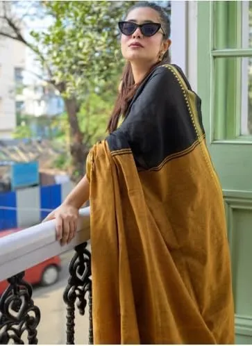 Women's Designer Cotton Indian Handloom Khadi Ethnic Saree With Tassels Unstitched Blouse Piece for Festival Wear