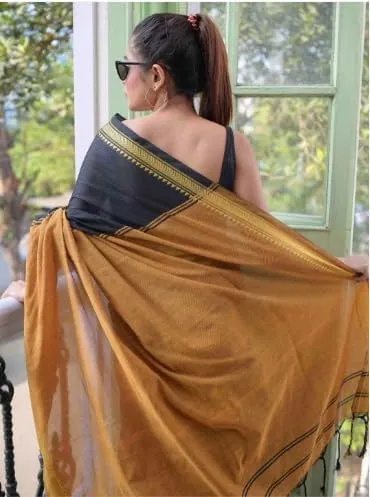 Women's Designer Cotton Indian Handloom Khadi Ethnic Saree With Tassels Unstitched Blouse Piece for Festival Wear