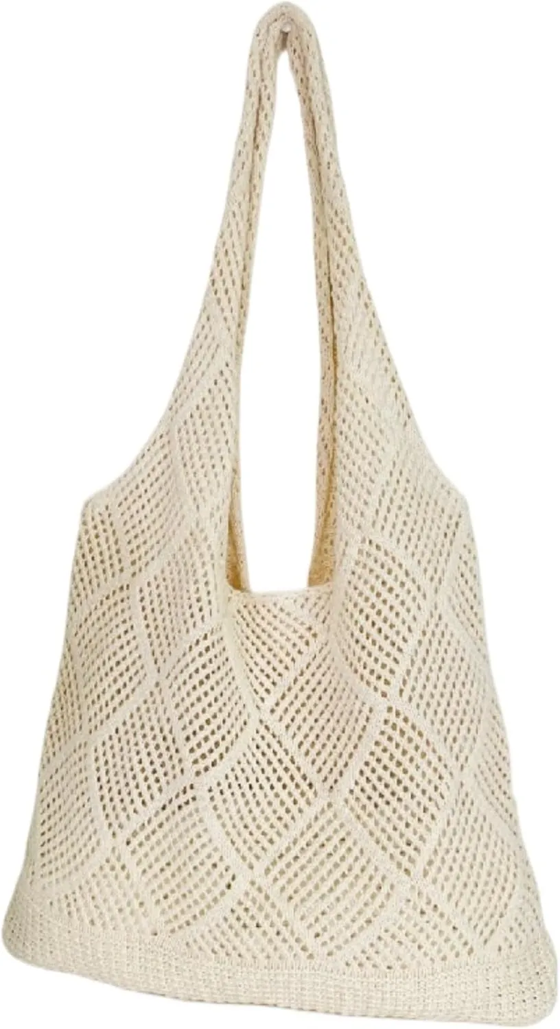 Women's Knitted Tote Bag, Woven Beach Bag, Trendy Shoulder Bag, Fashion Handbag for Travel, Shopping