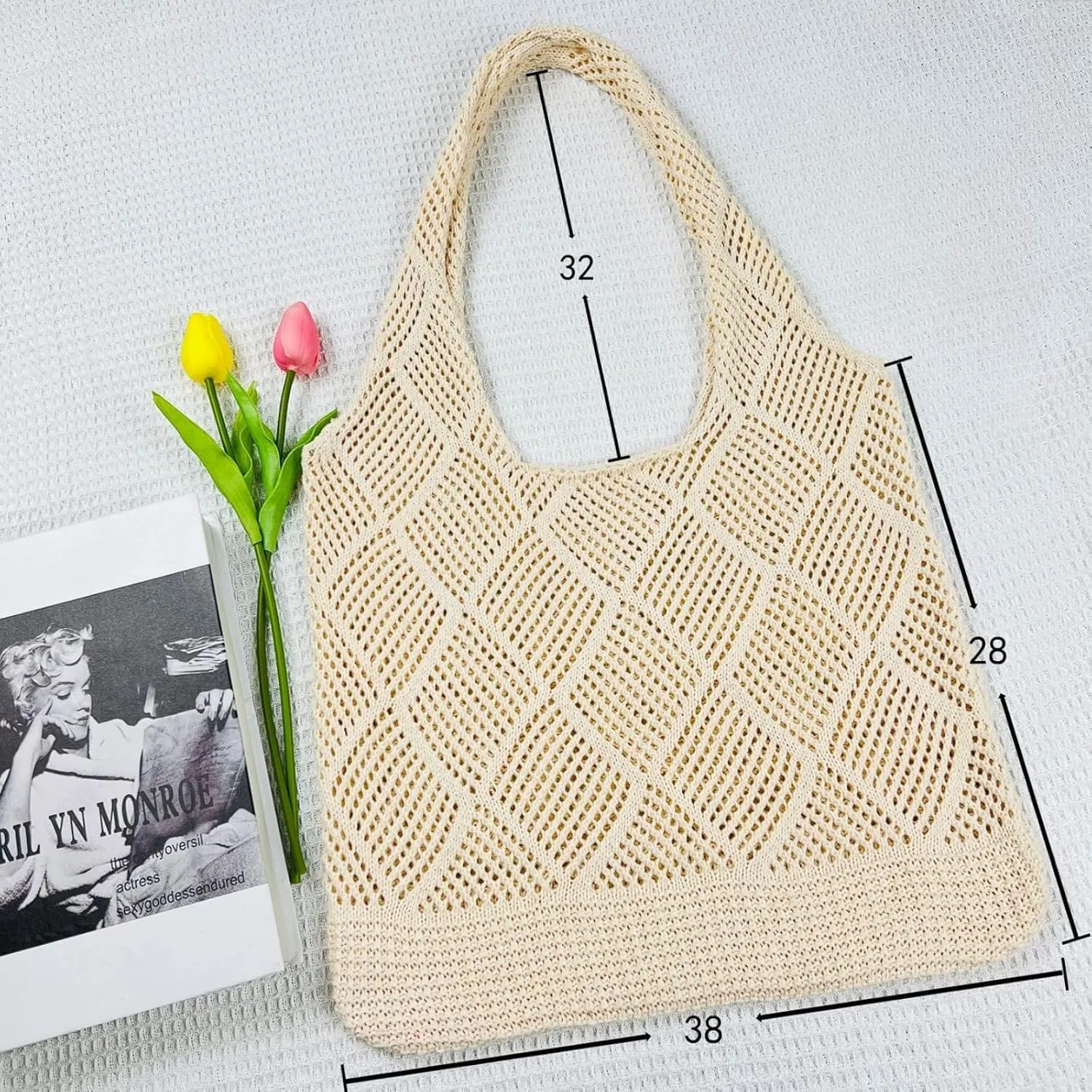 Women's Knitted Tote Bag, Woven Beach Bag, Trendy Shoulder Bag, Fashion Handbag for Travel, Shopping