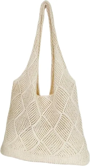 Women's Knitted Tote Bag, Woven Beach Bag, Trendy Shoulder Bag, Fashion Handbag for Travel, Shopping