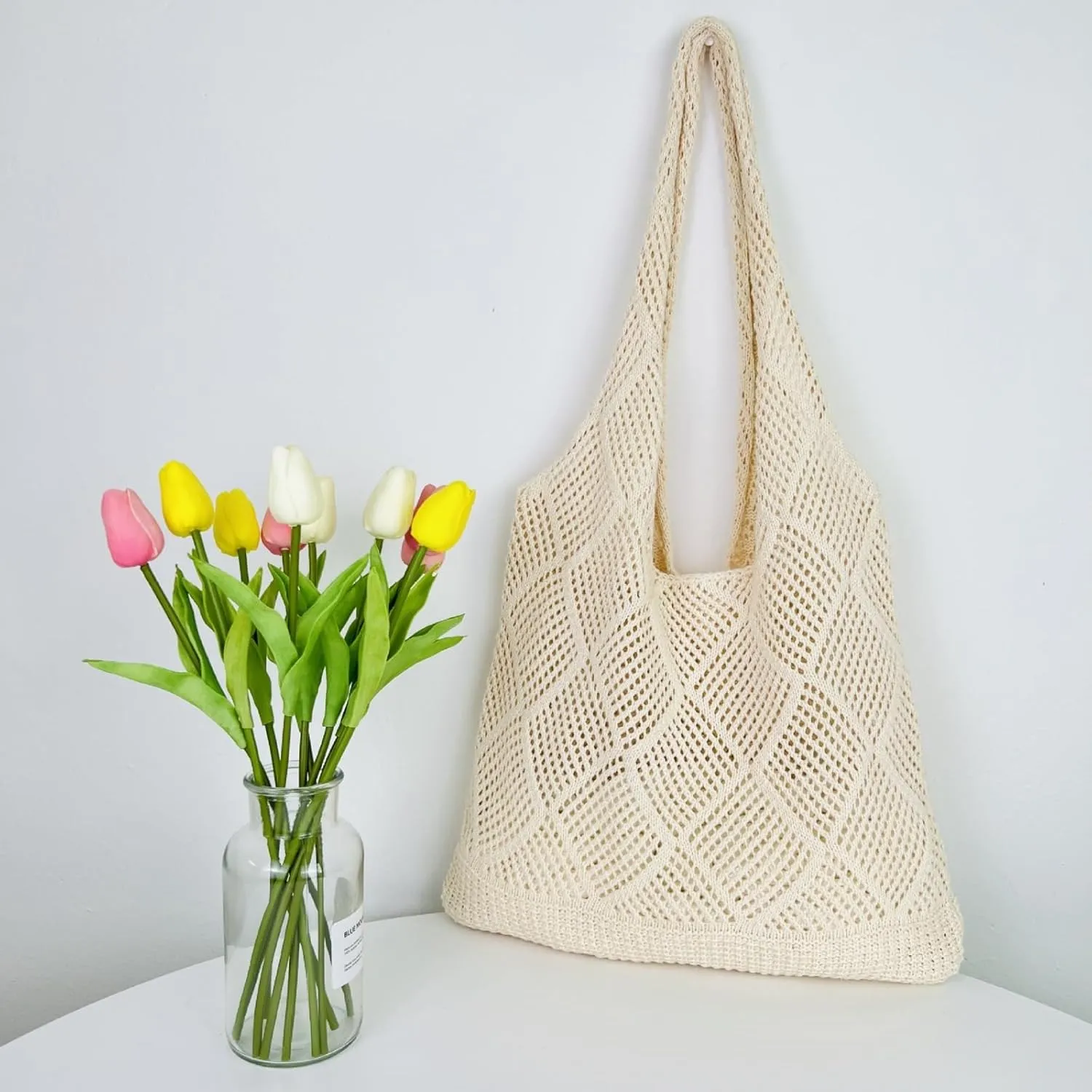 Women's Knitted Tote Bag, Woven Beach Bag, Trendy Shoulder Bag, Fashion Handbag for Travel, Shopping