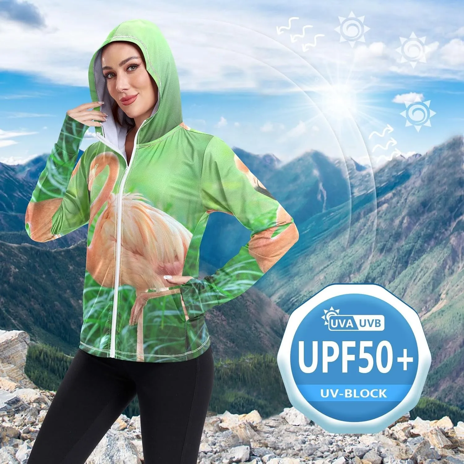 Women's UPF 50  Sun Protection UV Jacket - Zip Up Hoodie Long Sleeve Hiking Fishing Shirt with Pockets Thumb Hole