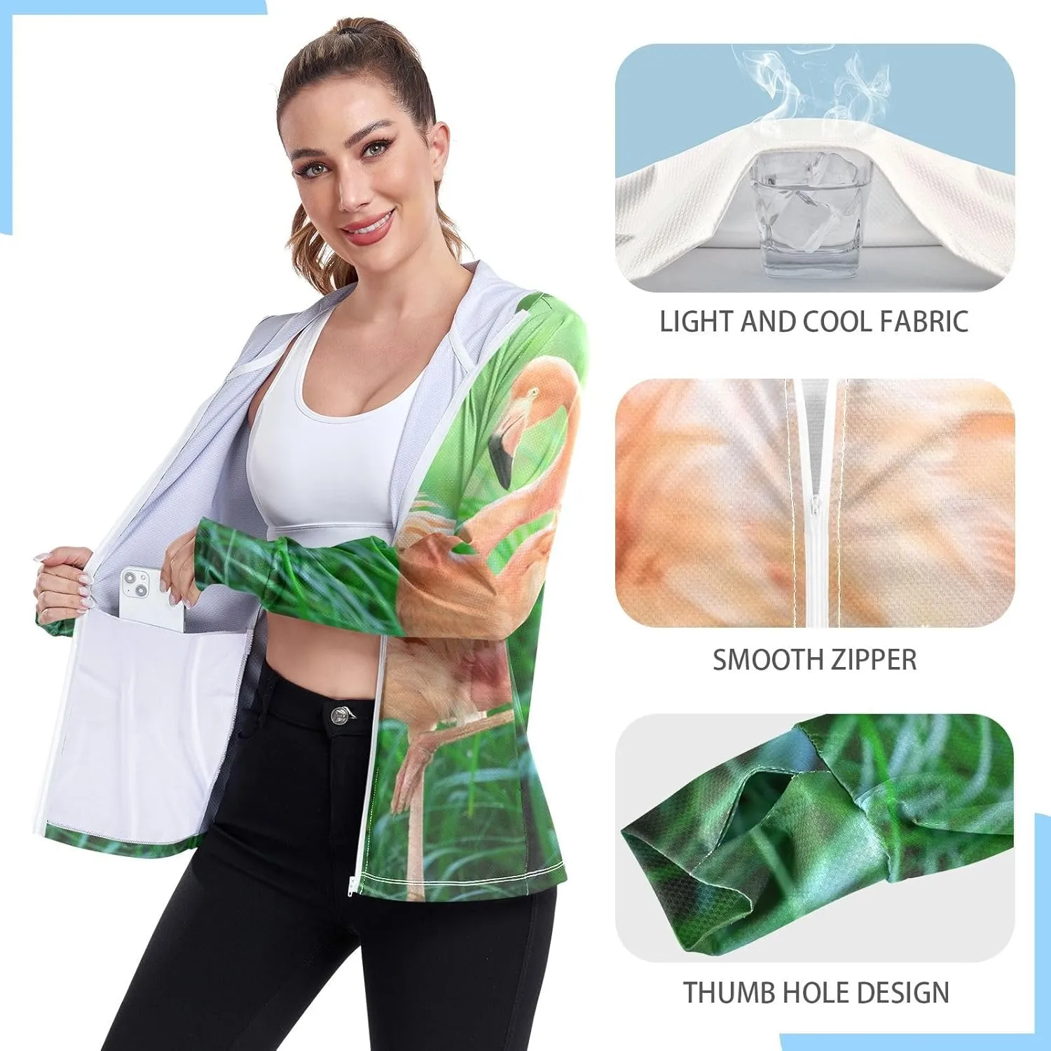 Women's UPF 50  Sun Protection UV Jacket - Zip Up Hoodie Long Sleeve Hiking Fishing Shirt with Pockets Thumb Hole