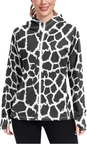 Women'S UPF 50  Uv Sun Protection Clothing Giraffe Patterns Zipper Jacket Long-Sleeved Hoodie