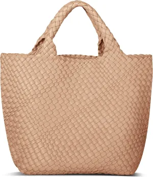 Womens Vegan Leather Woven Bag with Purse, Fashion Handmade Beach Tote Bag Top-handle Handbag