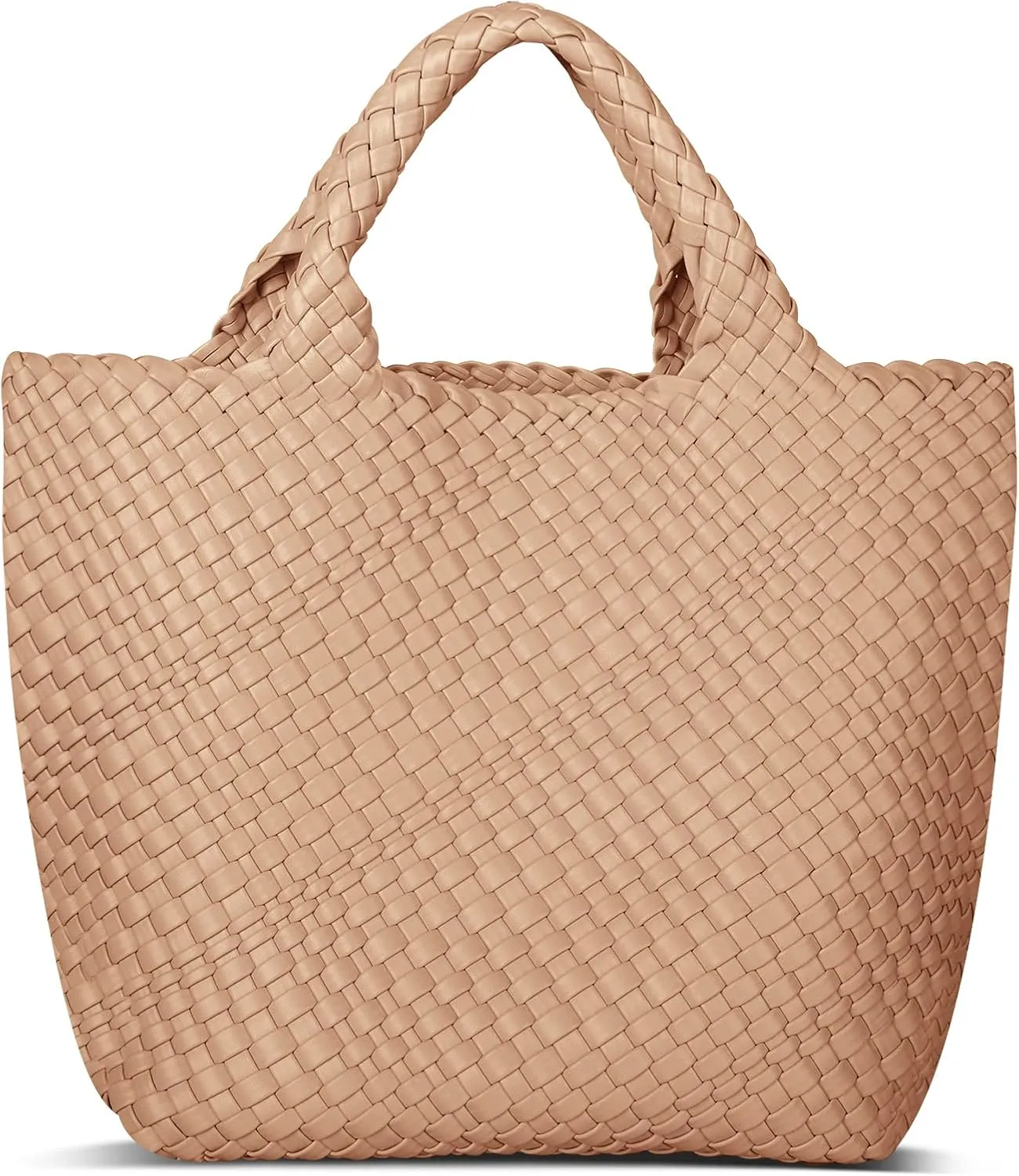 Womens Vegan Leather Woven Bag with Purse, Fashion Handmade Beach Tote Bag Top-handle Handbag