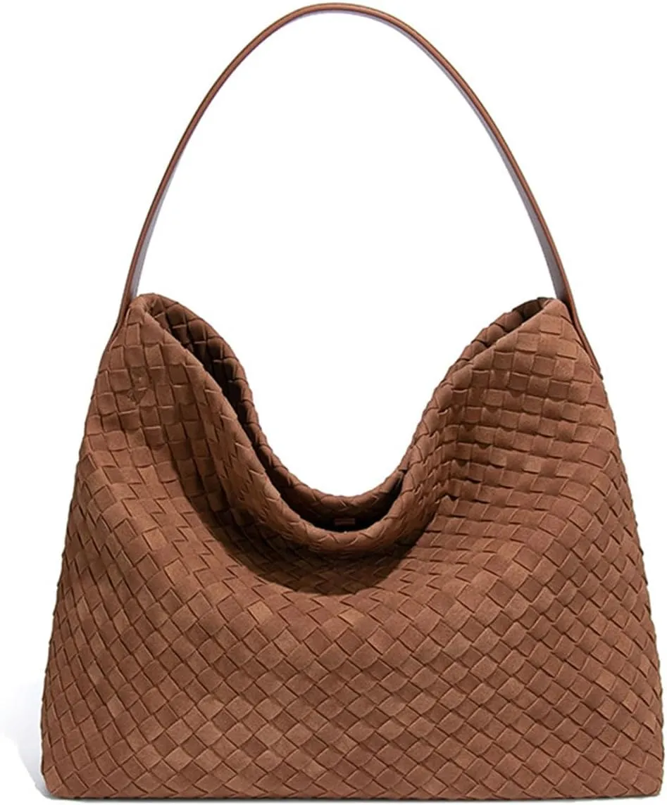 Women's Woven Shoulder Bag Handbags PU Leather Tote Bag Top-handle Shoulder Bag Soft Vegan Underarm Bag Woven Purse Clutch