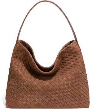Women's Woven Shoulder Bag Handbags PU Leather Tote Bag Top-handle Shoulder Bag Soft Vegan Underarm Bag Woven Purse Clutch