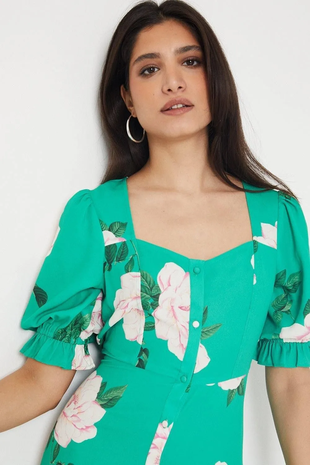 Womens/Ladies Floral Button Through Midi Dress