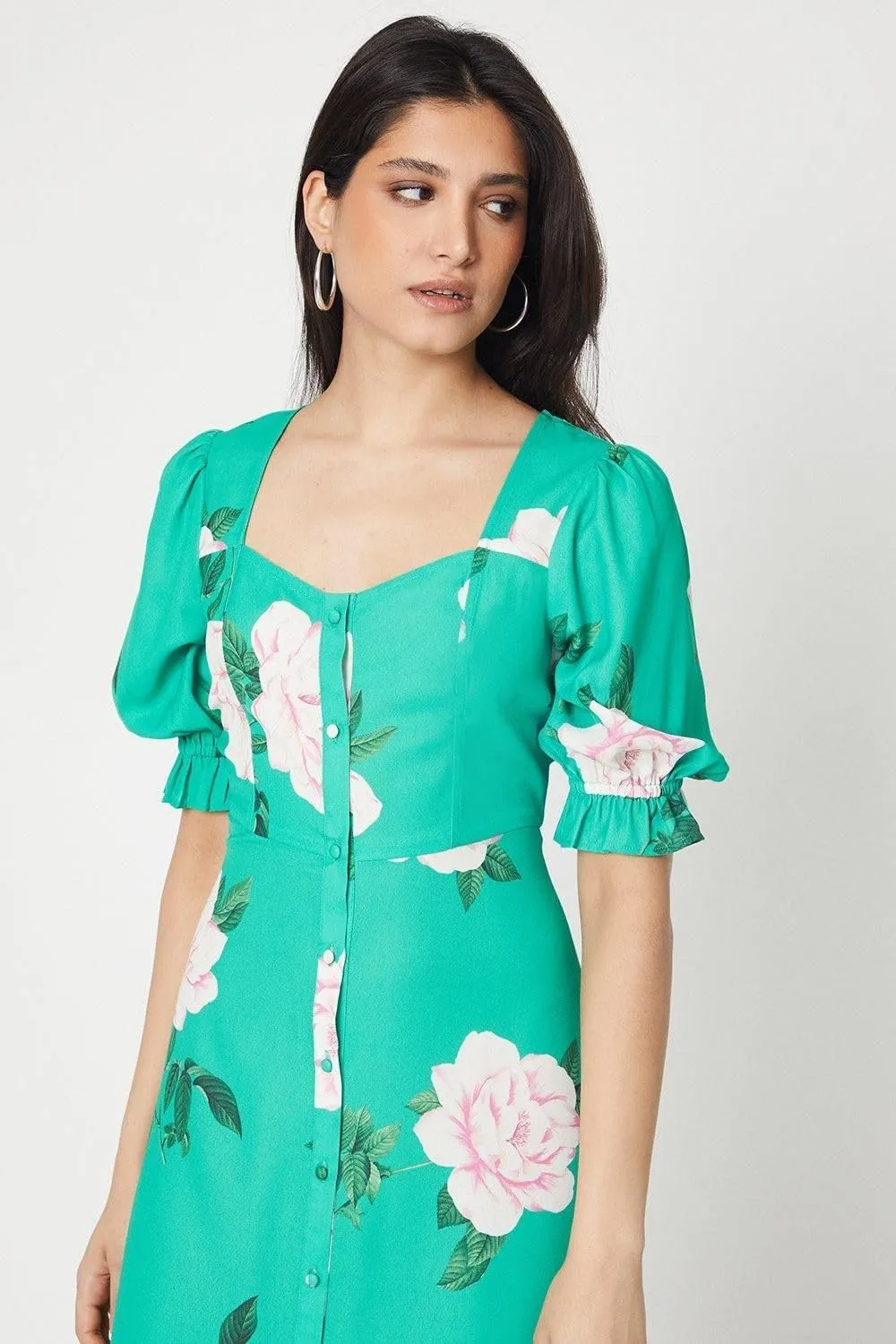 Womens/Ladies Floral Button Through Midi Dress