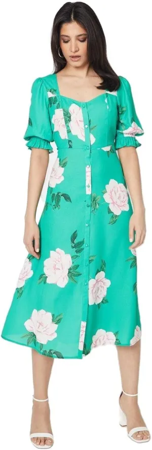Womens/Ladies Floral Button Through Midi Dress