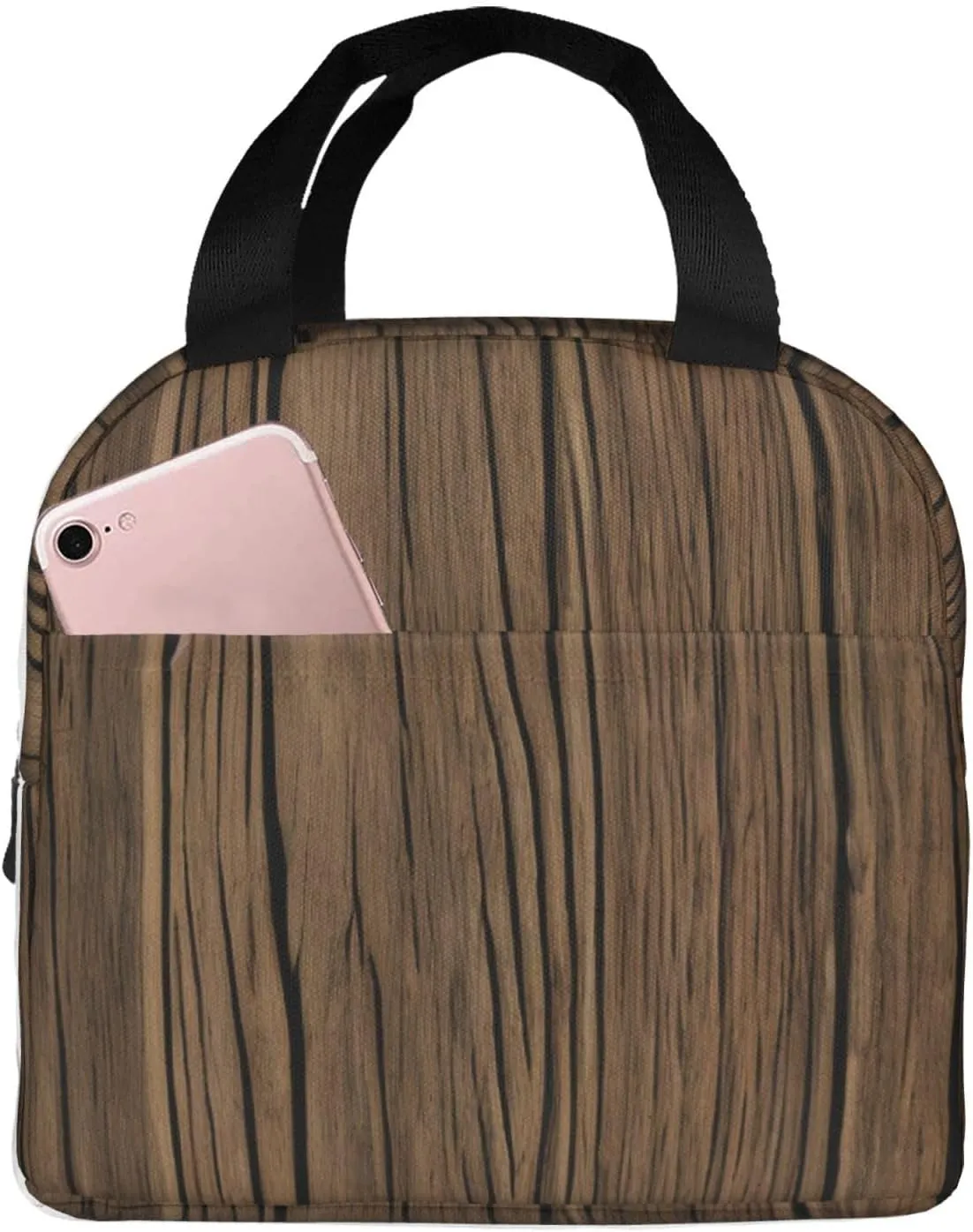 Wood Grain Print Lightweight Insulated Lunch Bag Beach Trips Work Hiking Camping Daily Organization
