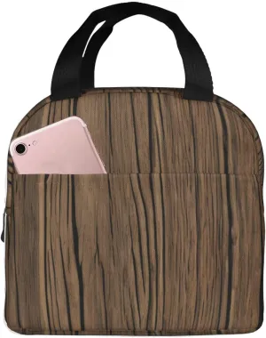 Wood Grain Print Lightweight Insulated Lunch Bag Beach Trips Work Hiking Camping Daily Organization