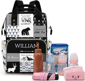 Woodland Deer Personalized Diaper Bag Backpack for Baby Boys Girls with Name Custom Nappy Nursing Bag for Moms Dads, Customized Gift, Large Capacity, Waterproof, Multifunctional