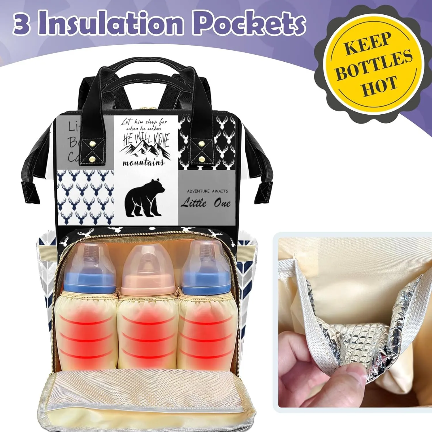 Woodland Deer Personalized Diaper Bag Backpack for Baby Boys Girls with Name Custom Nappy Nursing Bag for Moms Dads, Customized Gift, Large Capacity, Waterproof, Multifunctional