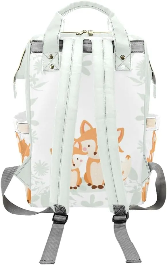 Woodland Fox Personalized Diaper Bag Backpack,Custom Name Diaper Backpack Nursing Baby Mommy Bag for Boys Girls Shower Gift