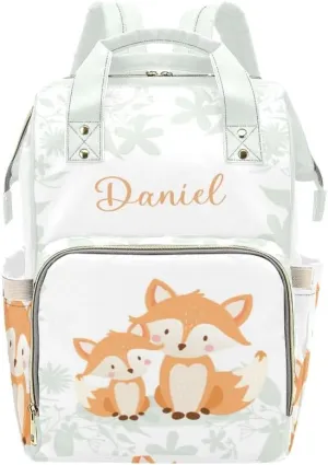 Woodland Fox Personalized Diaper Bag Backpack,Custom Name Diaper Backpack Nursing Baby Mommy Bag for Boys Girls Shower Gift