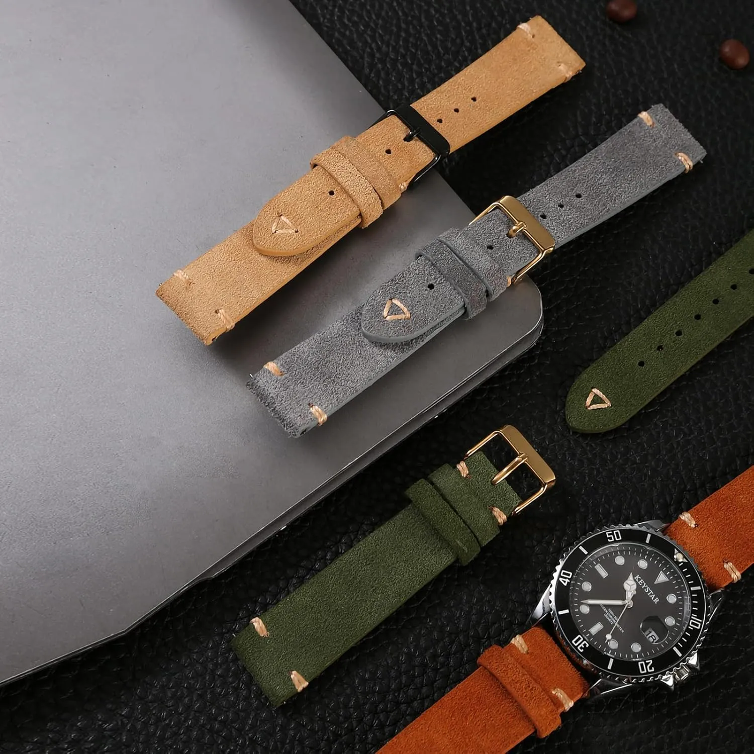 WOUKUP Quick Release Suede Leather Watch Bands Vintage Watchband for Men Watch Strap 18mm 19mm 20mm 21mm 22mm 24mm