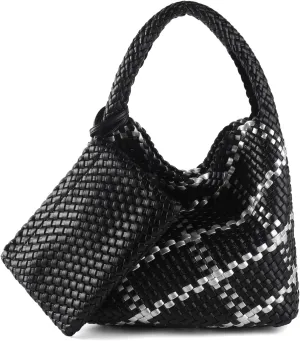 Woven Bag for Women Vegan Leather Tote Bag Large Summer Beach Travel Handbag and Purse Retro Handwoven Shoulder Bag