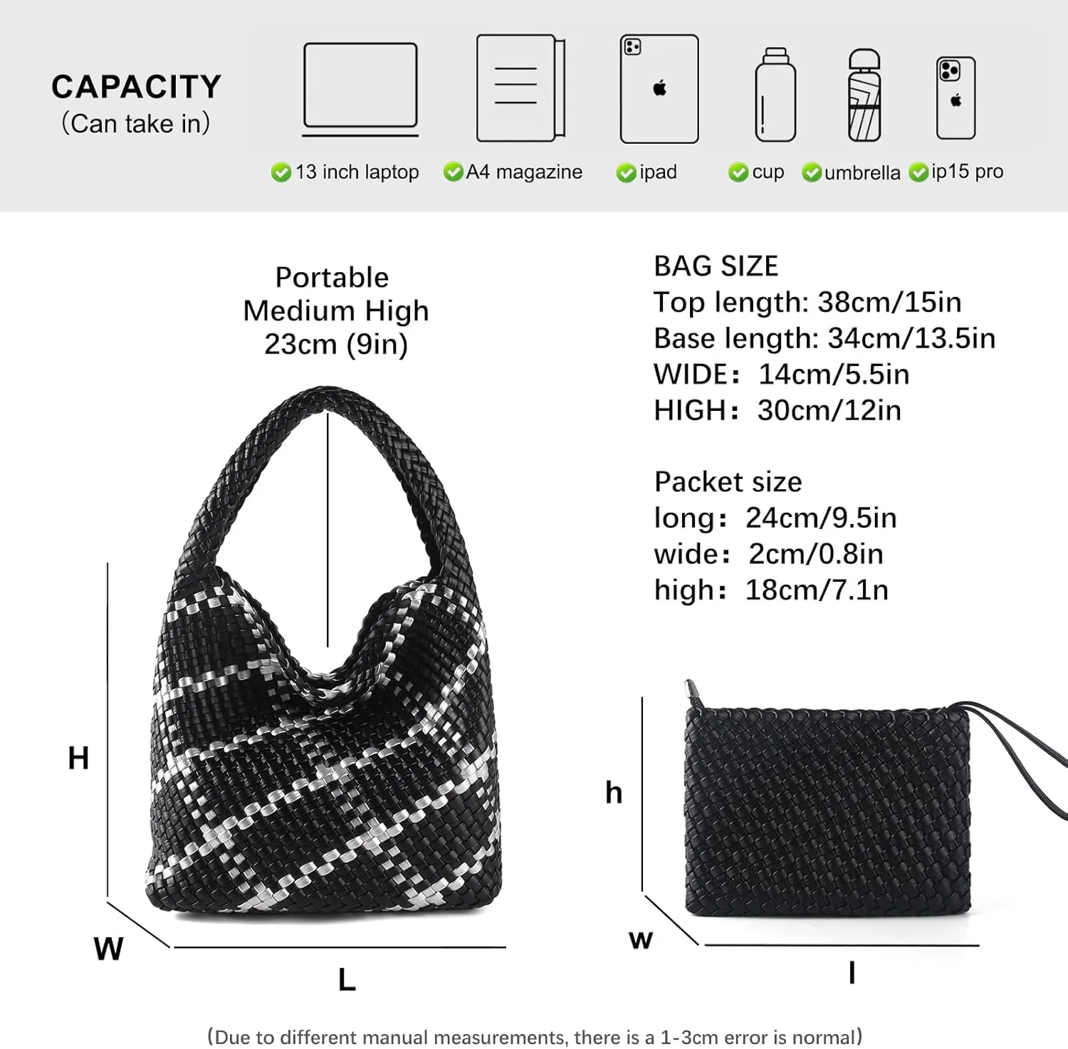 Woven Bag for Women Vegan Leather Tote Bag Large Summer Beach Travel Handbag and Purse Retro Handwoven Shoulder Bag